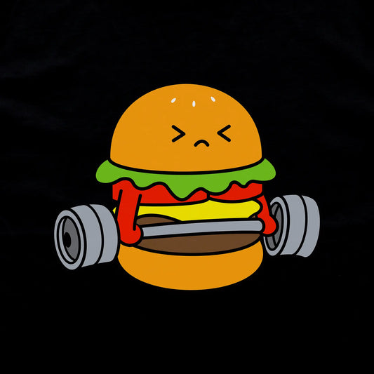 Cute hamburger weightlifting